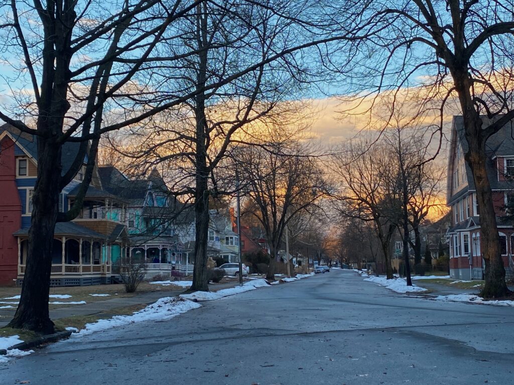 Sunset during winter in one of the historic neighborhoods